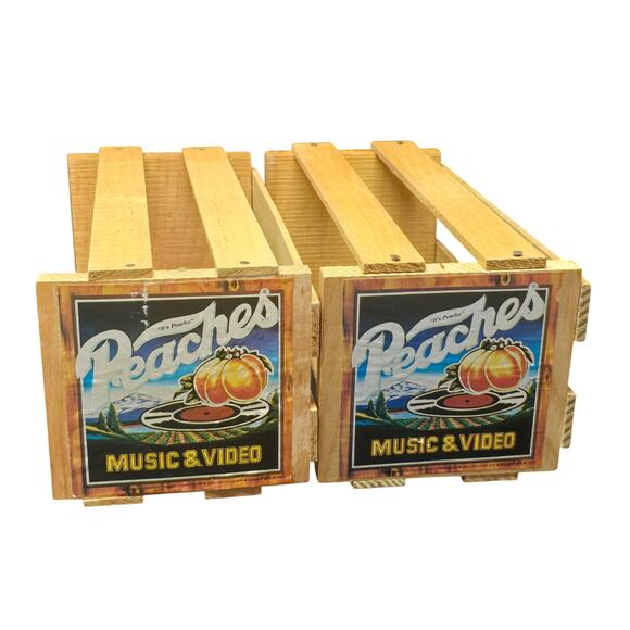 Vintage Peaches Music CD Wooden Crate Record Store Display Box 12x6x6 Set of 2 - Picture 12 of 12